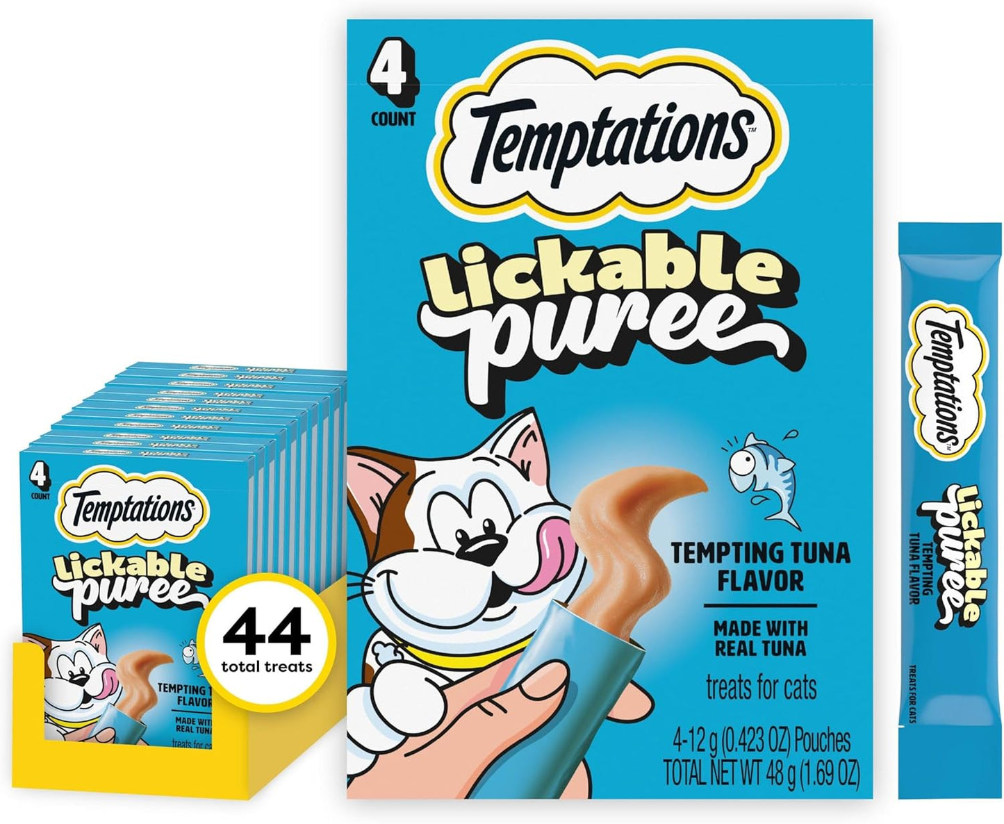 Creamy Puree Squeezable Lickable Cat Treats, Wet Cat Treats with Tuna, 0.42 Oz. Tubes, 4 Count, Pack of 11 (44 Total)